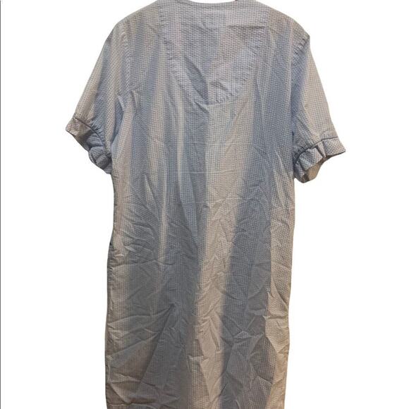 Vintage housecoat nightgown Granada blue checked w floral embroidery pearl snaps - Picture 2 of 8